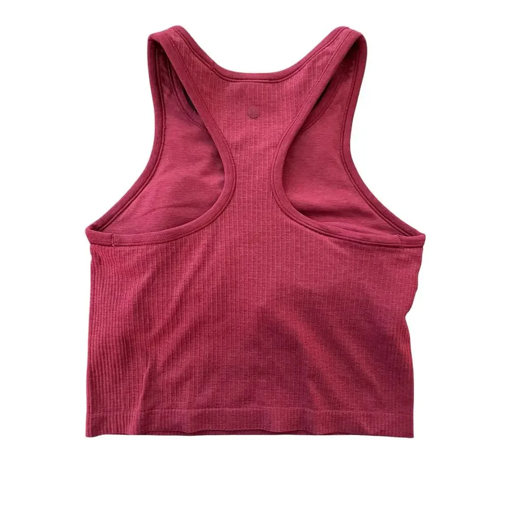 Lululemon Ebb to Street Cropped Racerback Tank Top Dark Red Size 6 - Picture 2 of 5